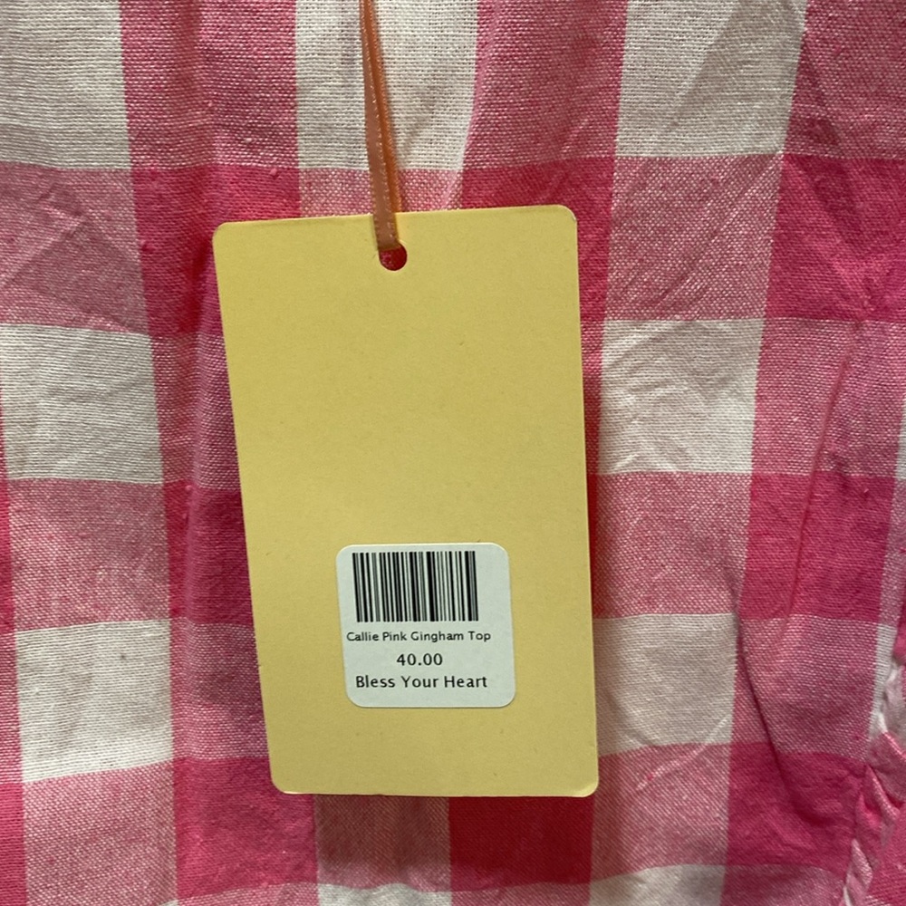 entro Pink and White Gingham Ruffle Sleeve Blouse - Picture 6 of 6
